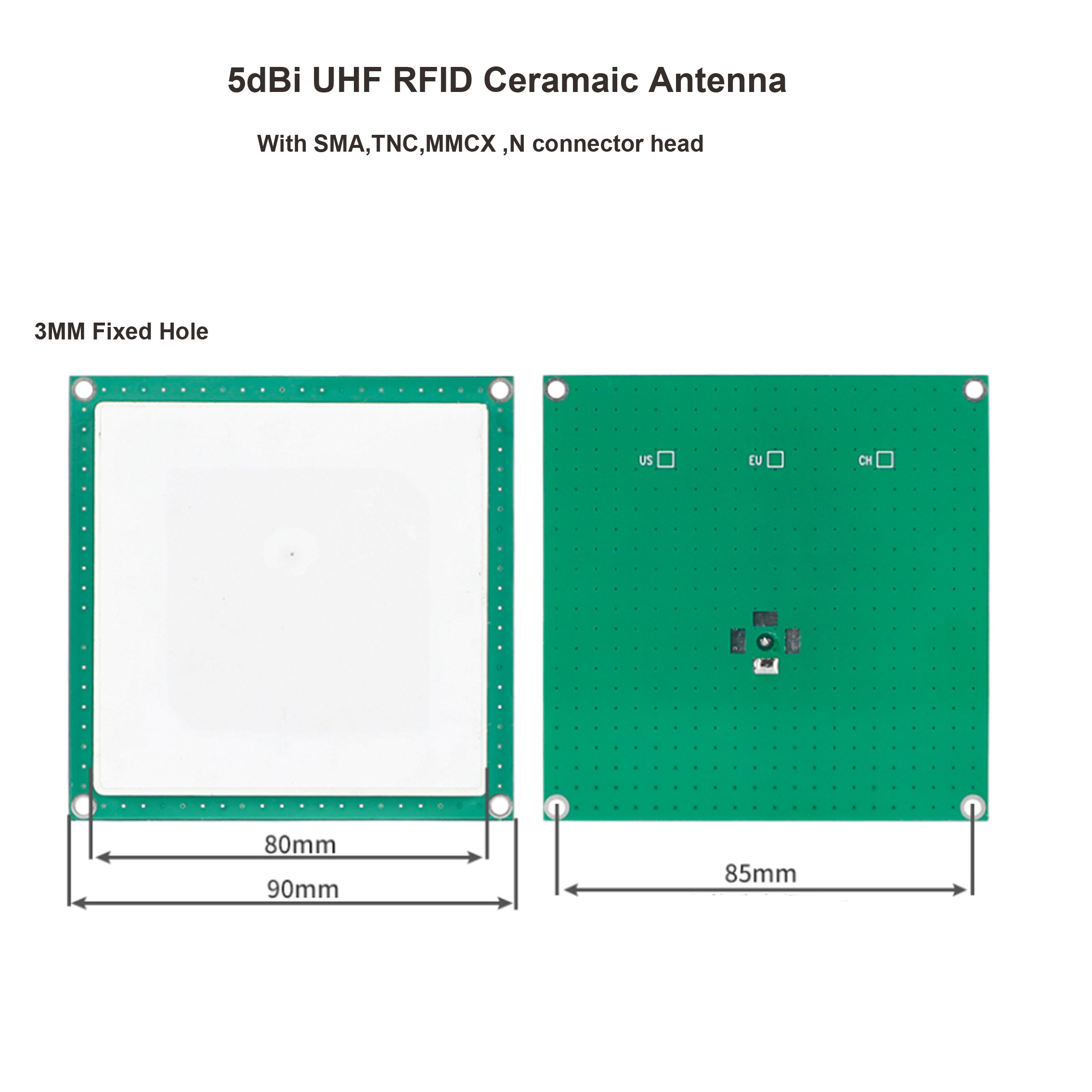 5dBi UHF RFID Ceramic Antenna 80*80MM 0-3Meter Reading dista